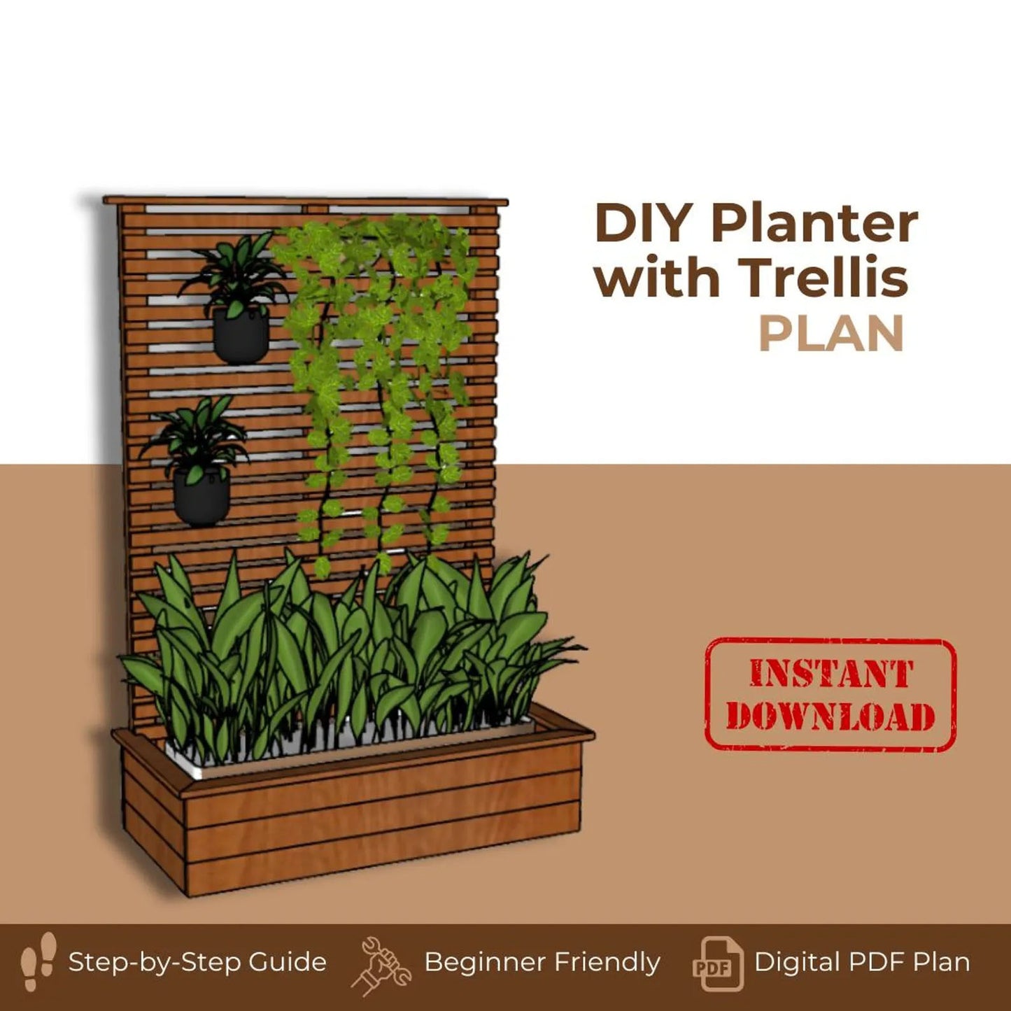 DIY Planter Trellis Woodworking Plan Raised Bed PDF (Digital Download)