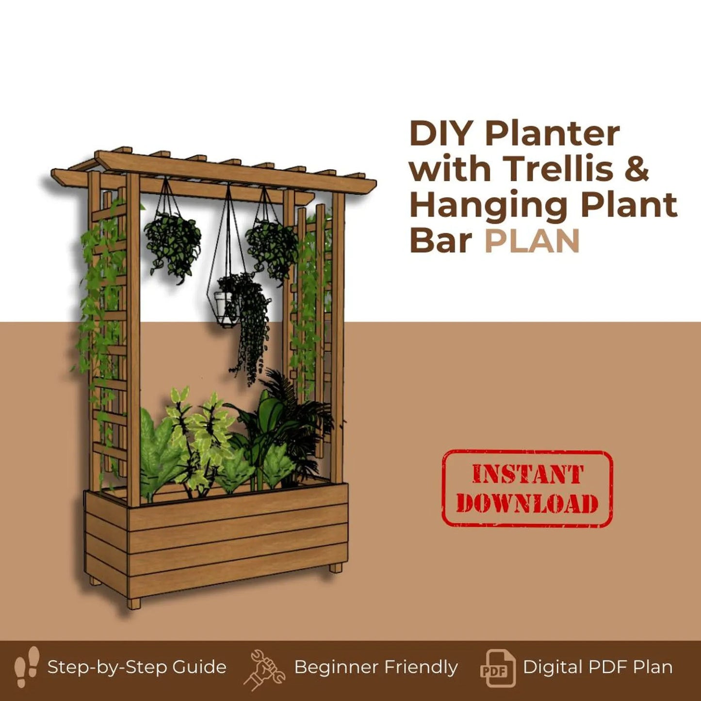 DIY Wooden Planter Box with Trellis – Outdoor Privacy Divider & Garden Decor Plan